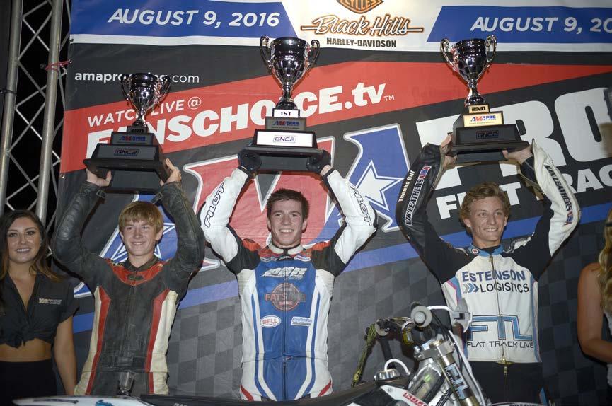 Halbert s brake had completely quit working and for the second race in a row mechanical prob- (Above) Ryan Wells (center) won the GNC2 final over Dalton Gauthier (right) and Kevin Stollings.