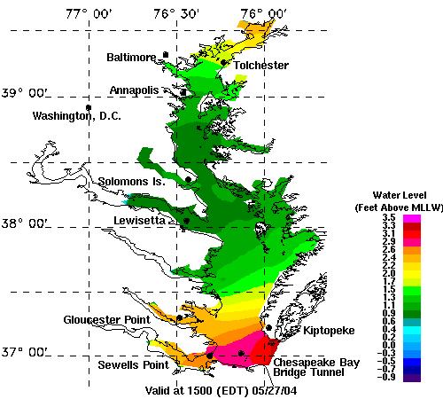Figure 2.7. Tidal levels and effects in the Chesapeake Bay.
