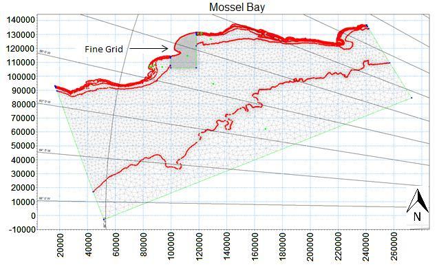FIGURE 4.2: MOSSEL BAY MESH In the bathymetric data, a big portion of the area inside the bay has a high resolution.