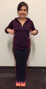 Figure 1. The height of the rope handles reach to the arm pits when standing on the rope. Jump rope is a meaningful activity for physical education (Rink, Hall, & Williams, 2010).