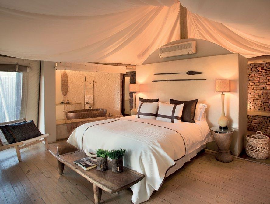 LUX URY TENTED SUITE Each of the 15 canvas and-stone Tented Suites is tastefully furnished and decorated with a contemporary twist.