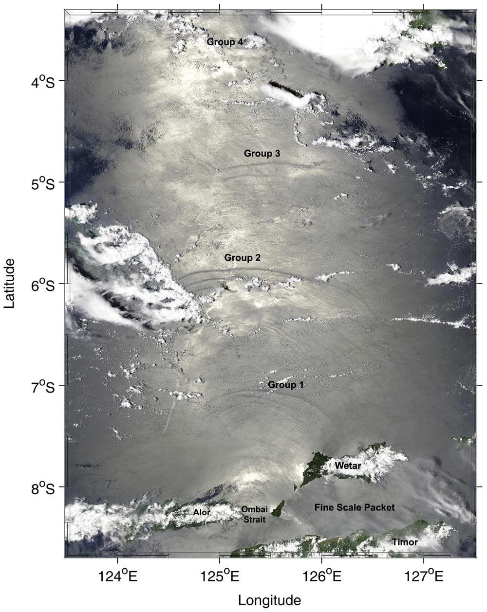 Figure 3. True-color MODIS image of the Banda Sea acquired on 24 February 2004 at 5:05 UTC.