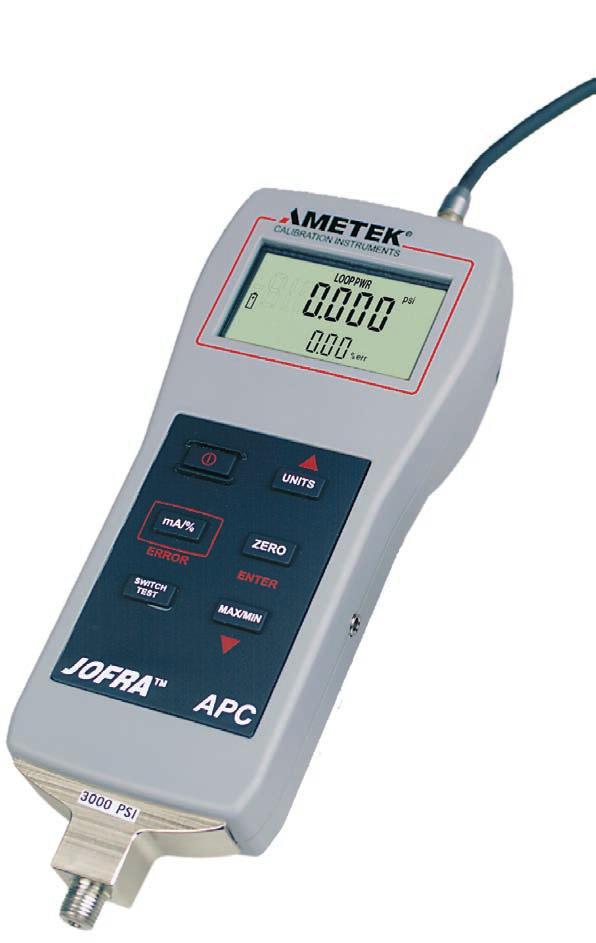 SS-CP-21810-US JOFRA APC INDICATOR Clear dual line display Electrical connections Large digits display the pressure, icons show current status and mode, and the smaller digits show deviceunder-test