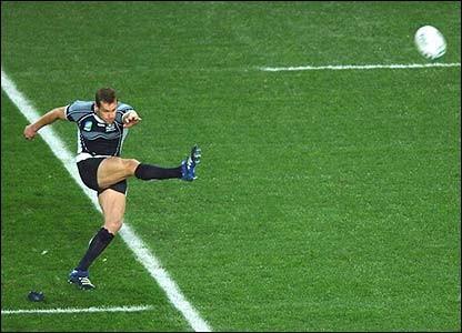 RUGBY KICKING: There are three types of kicks in rugby union. The place kick is when the ball is kicked from the ground. It is used to kick conversions after a try has been scored.