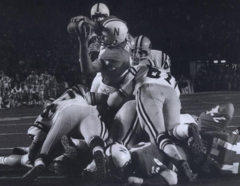 A 35-31 win in the game of the Century against Oklahoma put Nebraska in position to win it s first national title. Quarterback Jerry Tagge powered Nebraska past LSU 17-12.