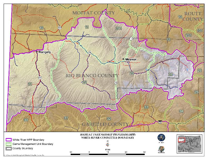 HPP AREA MAP/BOUNDARY AND HISTORY The Yampa/White River Habitat Partnership Program Committee (YWRHPP) was originally appointed by the Colorado Wildlife Commission in 1993 to address and resolve big