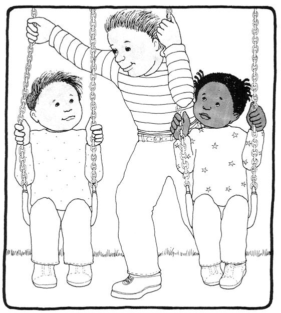 One day Sam and Jesse were swinging at the park. An older boy came over to them.