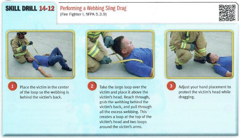 The Webbing Sling method allowing for two firefighters at the head.