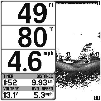 The Triplog shows distance traveled, average speed, and time elapsed since the Triplog was last reset. The digital readouts in the Big Digits View cannot be customized.