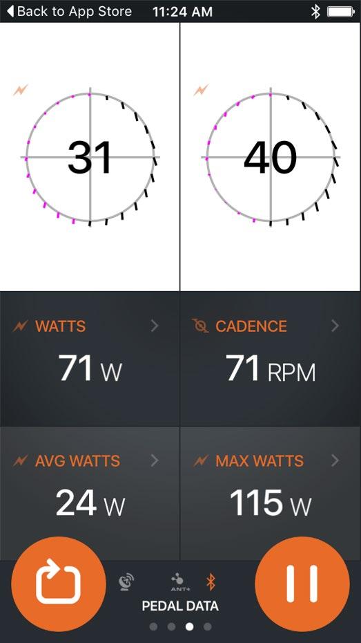 POWERTAP APP Tangential and Radial forces displayed on the left.