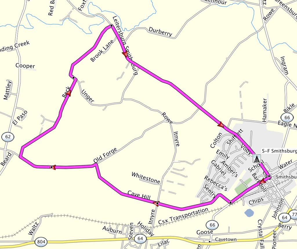 Stage Race Course Descriptions (continued) Smithsburg Road Race 2017 Course Map THE RED ARROWS ARE PRESENT TO SHOW THAT THE RACE STAGES AT THE HIGH SCHOOL THERE IS A NEUTRAL ROLL OUT.