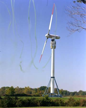 Figure 1. Smoke experiment by NASA on an experimental wind turbine In these conditions, the upper part of a sound front will be acted on by a faster wind speed.