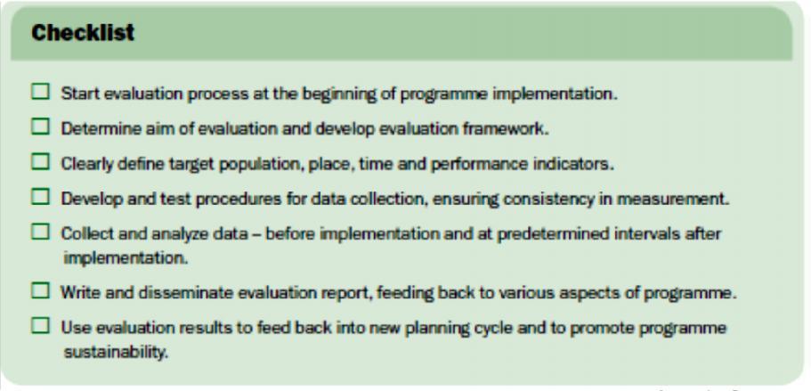 Evaluating the program Evaluation and monitoring need to be built into the program from the start.
