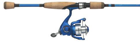 26805 Shakespeare Crusader Medium Spinning Combo 4 6'6" 2-pc, medium power tubular glass rod with comfortable cork handles, 5 size front drag reel, cold forged
