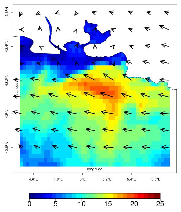 a) b) Figure 10 : snapshots of surface parameters on 12 June 2015 at 12:00 (UTC) for the Mediterranean sea.