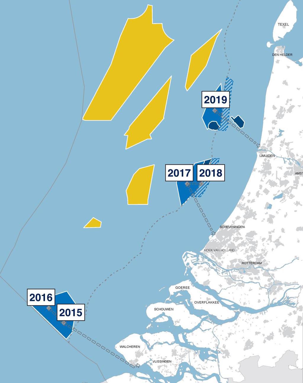 Figure 1: The road map towards 4.500 MW offshore wind power. 1.1.4 Wind farm sites To ensure the required cost reduction for offshore wind, the government has introduced a price cap on projects for each wind farm zone (the price cap decreases each year).