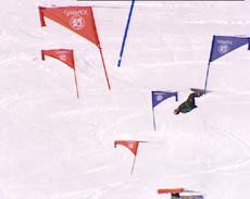 The eyes should always be up and focused on the course as opposed to looking down at the snowboard.