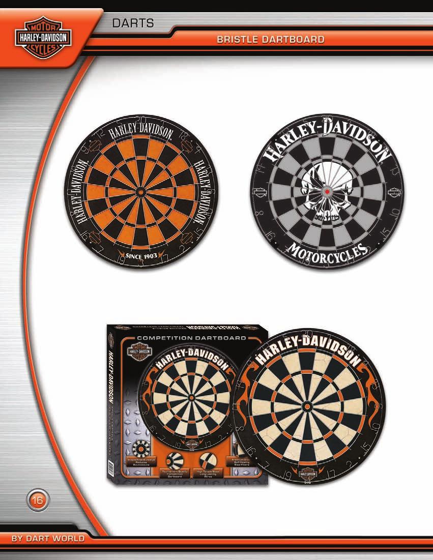 Our Harley-Davidson dartboards are manufactured to English standards for color, dimensions, and they are constructed from millions of sisal fibers for self healing durability.