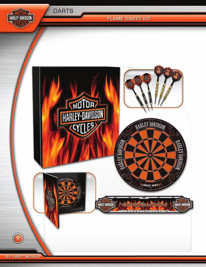 All the Gear You Need Jazz up your game room with the Harley-Davidson Flame Darts Kit.