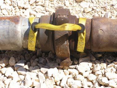 603(a)(10) states: Safety chains, or equivalent means, shall be provided for each hose connection to prevent the line from thrashing around in case the coupling becomes disconnected.