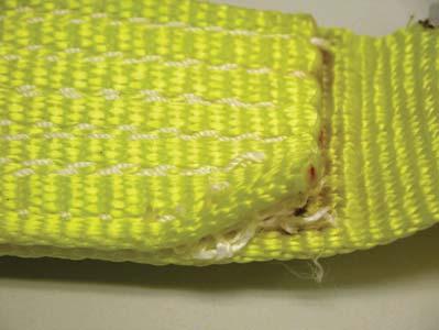 Never use nylon or polyester slings in or around chemicals without confirming that the sling material is compatible with the chemicals being used.