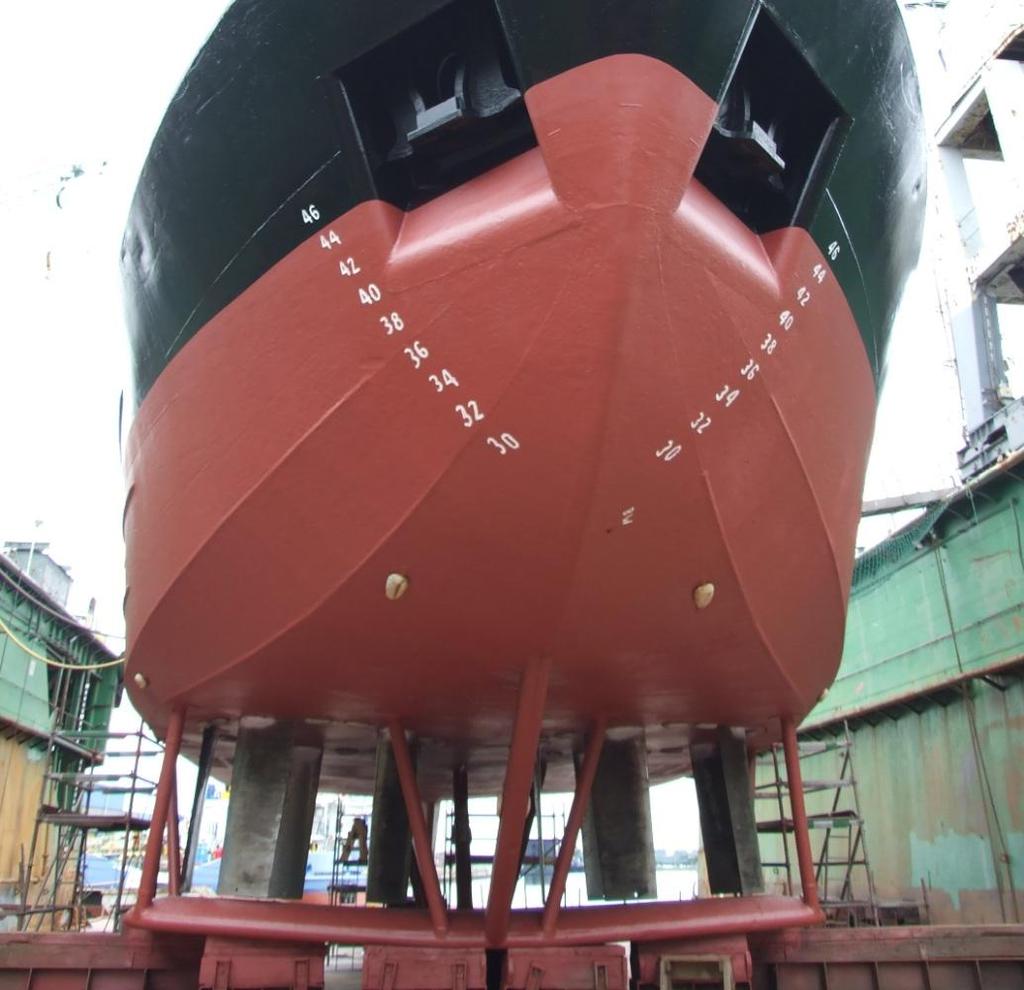 VOITH water tractor tugs are fitted with two (2) cycloid propellers located at the bow (forward of midship).