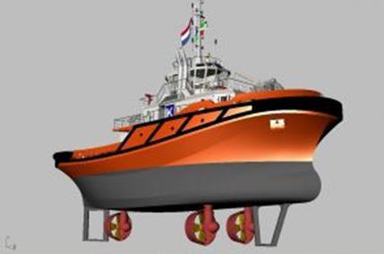 ROTOR tugs are primarily tractor tugs with a third 360 propulsion unit under the stern, in order to further enhance manoeuvrability and transverse bollard pull. Fig.
