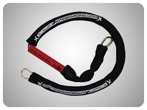 Attach the wrist leash via the snap-gate karabiner to the steel ring above the Chickenloop, directly below the stiffy-plate.
