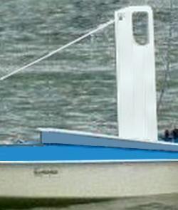 It is secured in the center of the hull and can be rotated or pivoted down in deeper water. It may be brought up in shallow water or when sailing downwind.