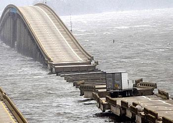 May 2008 Main report The longshore dimension in dune overwash modelling Figure 19 Hurricane Ivan destroyed sections of the Pensacola Bay Bridge [source: AP] The area selected for study is part of
