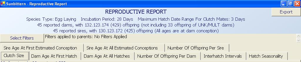 REPRODUCTIVE REPORT The Reproductive Report displays general reproductive information pertaining to your population and includes nine separate tabs with detailed reproductive information.