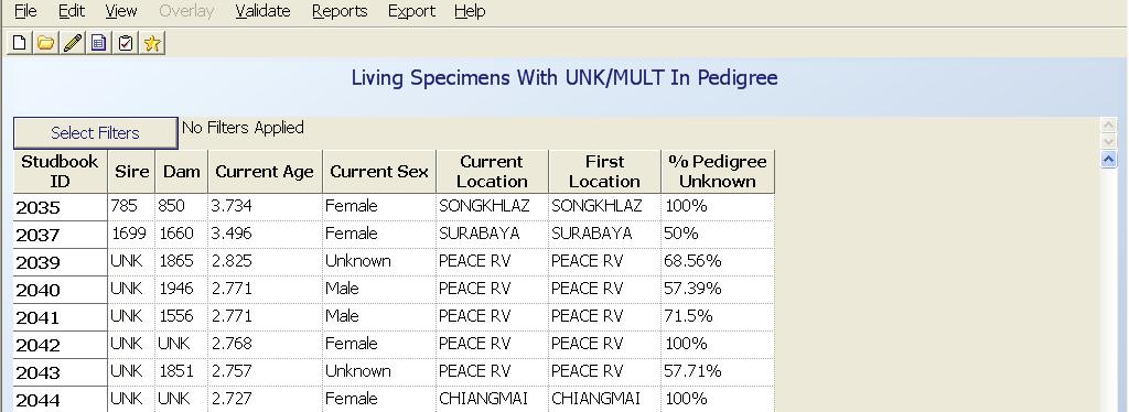 On the right-hand side of the table, the individual specimen numbers of the living descendants are listed and can be used to open up specimen reports for the descendent.
