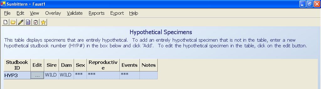 In the Overlay drop-down menu select Hypothetical Specimen, which will display a table of all existing hypothetical specimens; you can use the Add box in the