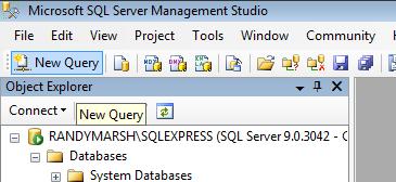 ) Select a database from the expanded database list in Object Explorer. 2.) Click the New Query button, usually above the Object Explorer window: 3.
