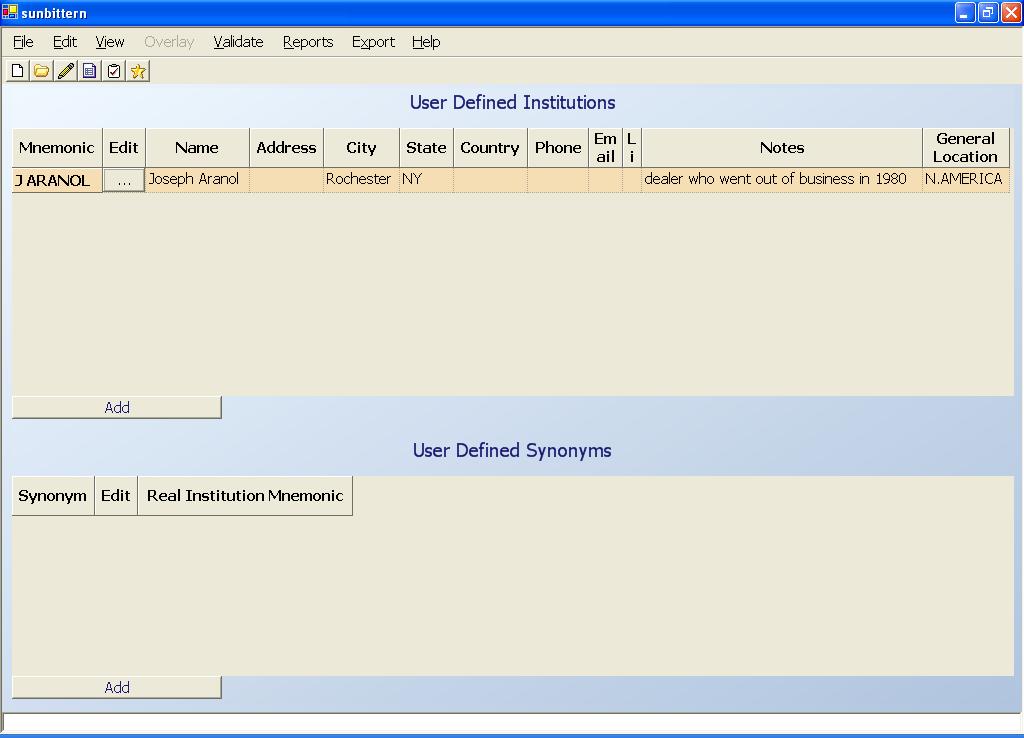 You can add new user-defined institutions or edit existing ones using this screen.
