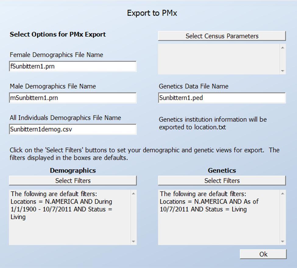 PMx EXPORT PopLink will create standard PMx export files for your studbook database. You can export from your true studbook (e.g.