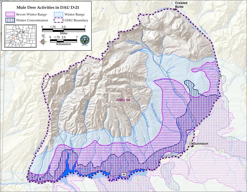 Figure 11. D-21 Mapped Winter Ranges For many years, local resource managers have expressed concern about the current condition of big game winter ranges in the Gunnison Basin.