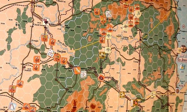 TURN 8 NOTES - Flight Turn Comm wins initiative and passes. With sufficient supply, we could have really hammered UN at both Taejon and in center -- but there isn't sufficient supply.