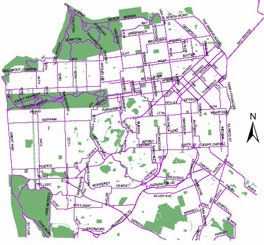 San Francisco Bicycle Route Network Bike Network: 208 Total Miles 31 Miles of Bike Path 45 Miles of Bike Lanes 132 Miles of Shared Roadways 53 Miles