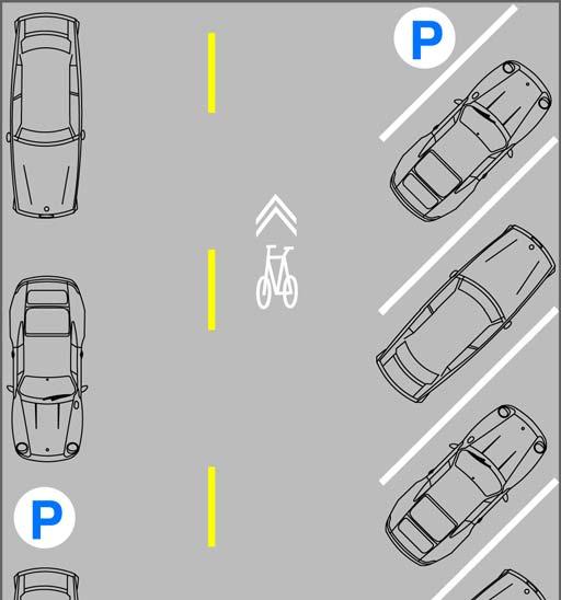 Diagonal Parking Bike lane generally not desirable along angled parking* Place marking in middle of lane,
