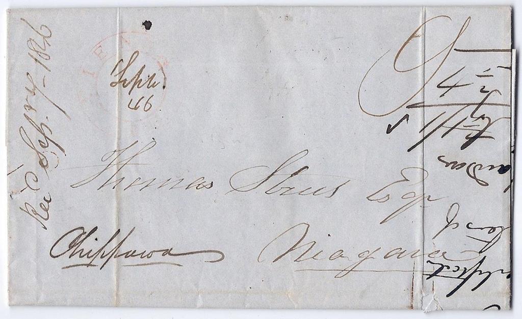 Item 251-32 Vienna UC to Niagara redirected 1846, stampless folded letter