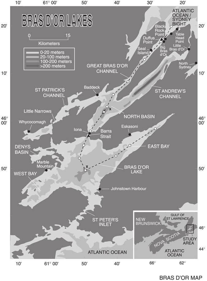 10 PETRIE and BUGDEN Fig 1 Map of the Bras d Or Lakes with place names