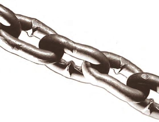 TO PEVENT: Bent links are usually the result of the chain going around the sharp edge of a load during a lift. Load edges must be padded to protect both chain and load.