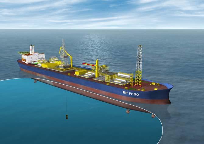 FPSO CONCEPTS The feasibility of bi-axial DP of two concepts has been investigated. The first concept is based on an early production DP-FPSO for Brazilian waters (ref. [8], figure 3).