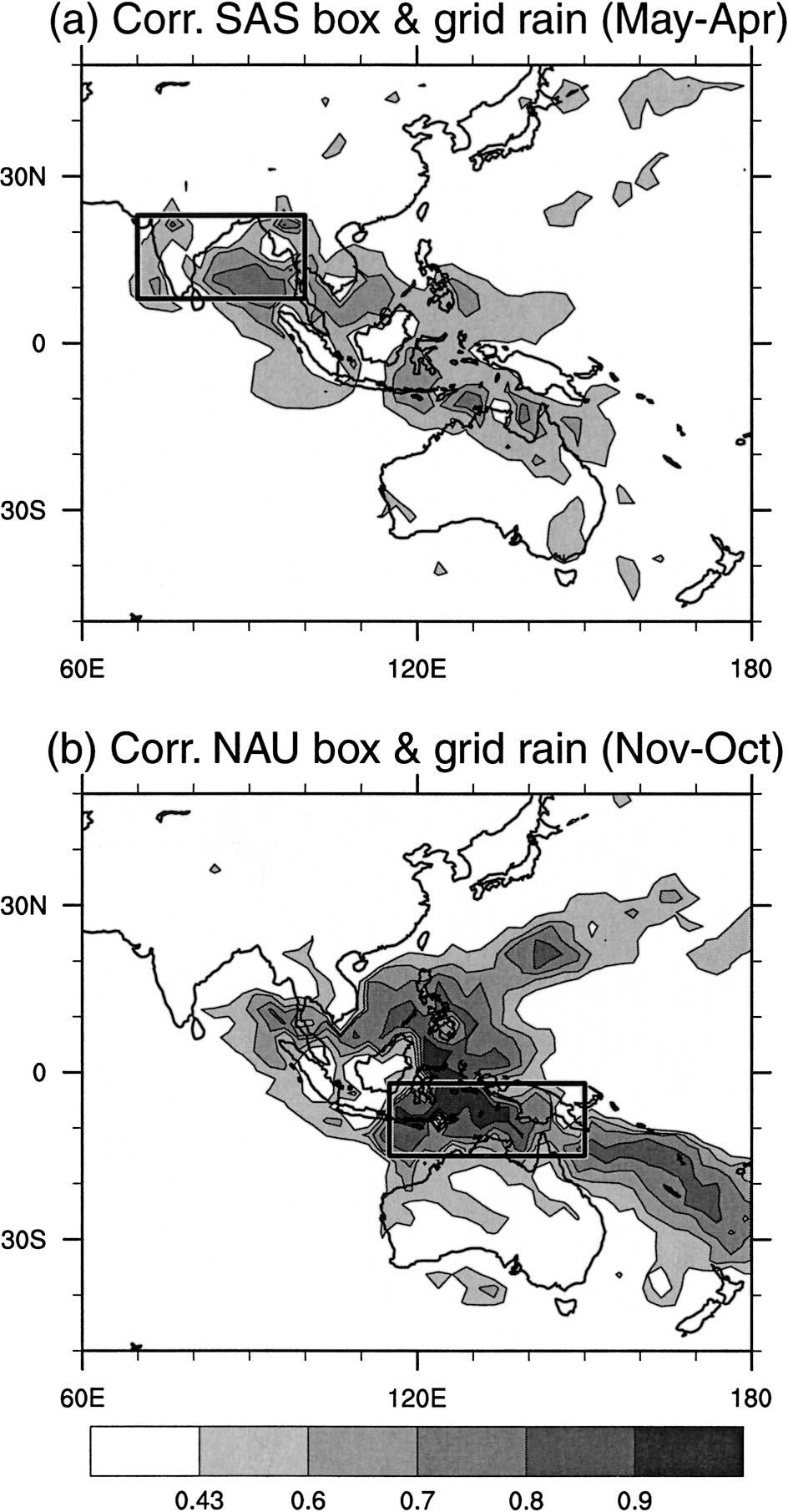 2418 JOURNAL OF CLIMATE VOLUME 17 rainfall in the Asian Australian monsoon system is correlated with the ENSO in a symmetric way, this fact alone does not explain the one-way (northwest to southeast)