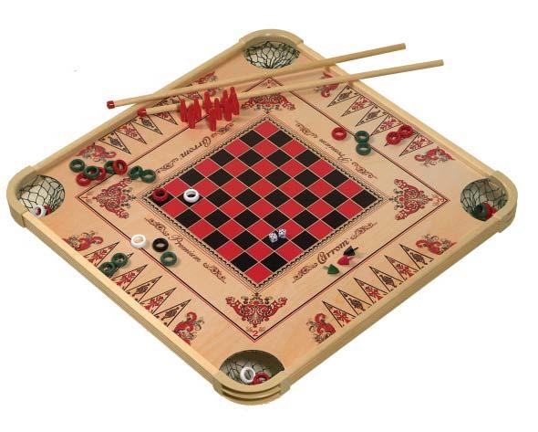 CARROM GAME BOARD MODEL #100.00 UPC #0-43077-00100-6 MORE GAMES, LESS CLUTTER Tired of having box after box of board games piled up on family game night? This game is for you!