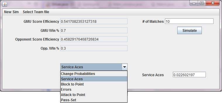 and the user can run a specified number of matches by inputting a positive integer into the "# of matches" text field.