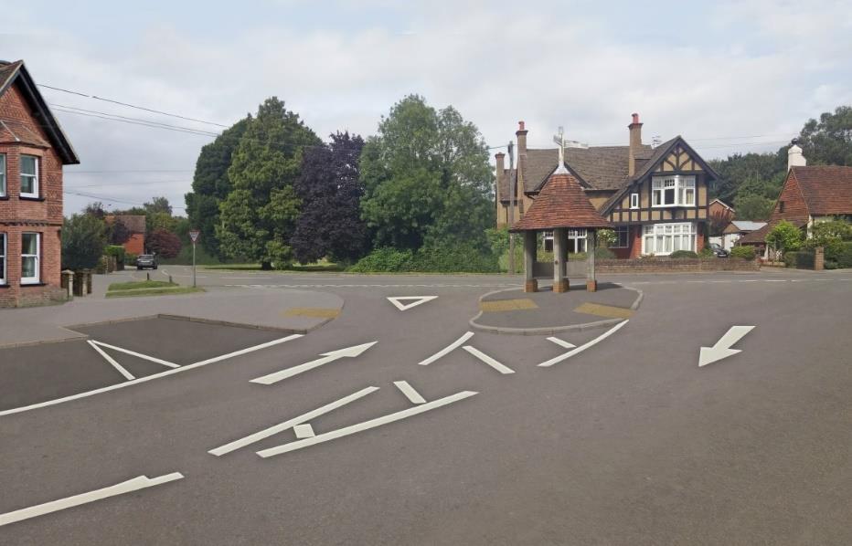 Pepperpot junction improvements Option 3 2.12 This option would protect the Pepperpot in its current location with a small island and some echelon parking for the post office.