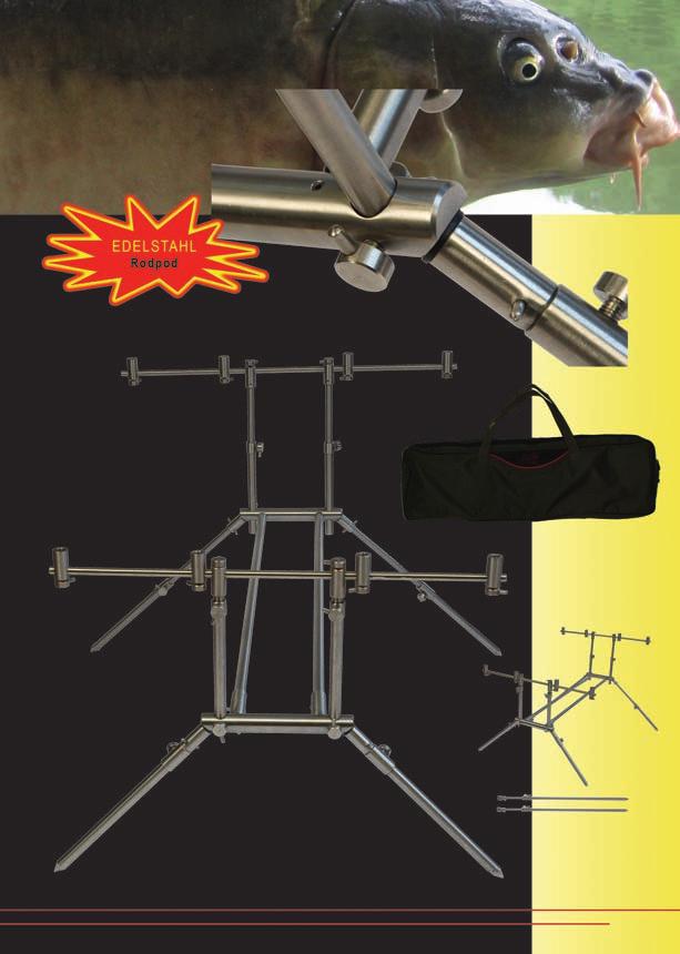 Robust construction made of stainless steel Carry bag included Side view 9517 SS-Rod pod A new, innovative rod pod manufactured from highquality, stainless steel.