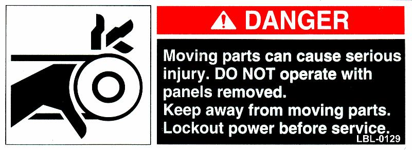 3.1.3 MOVING PARTS - KEEP YOUR HANDS AWAY FROM MOVING PARTS Moving Parts Pulleys, belts and gears can result in serious injury.